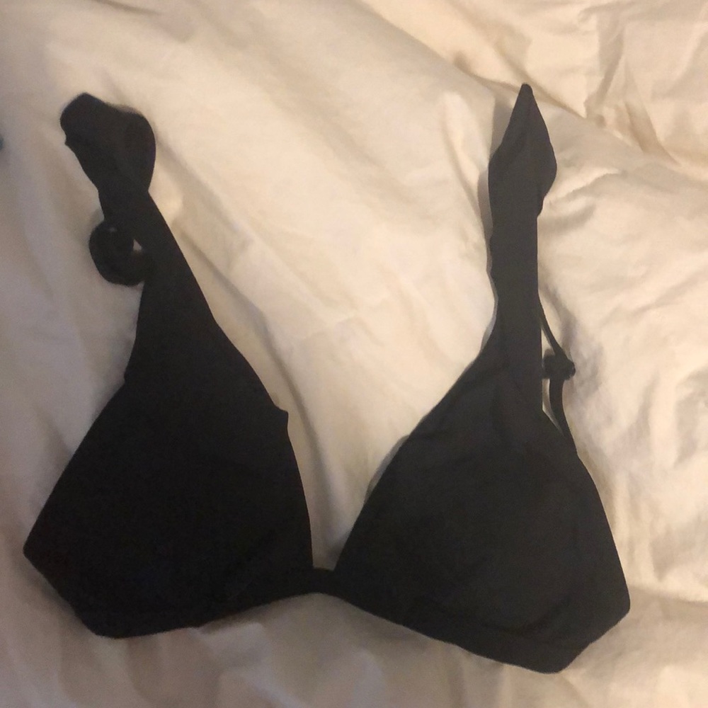 black bikini top with ruffle straps